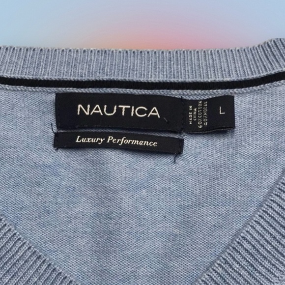 NAUTICA Mens Large Lightweight Blue V Neck Sweater - Picture 3 of 3